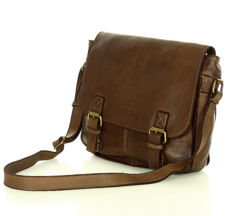 Torba męska studencka na ramię skóra handmade messenger bag - MARCO MAZZINI czekoladowy brąz