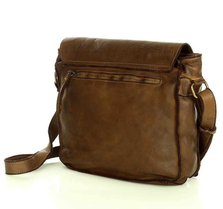 Torba męska studencka na ramię skóra handmade messenger bag - MARCO MAZZINI czekoladowy brąz
