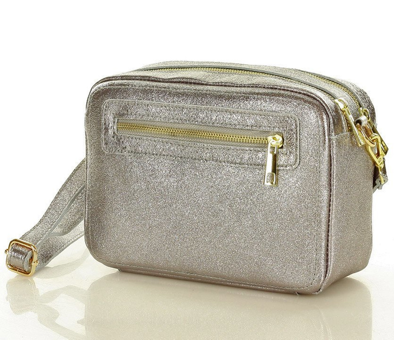 Torebka listonoszka skórzana messenger courier bag - MARCO MAZZINI srebrny