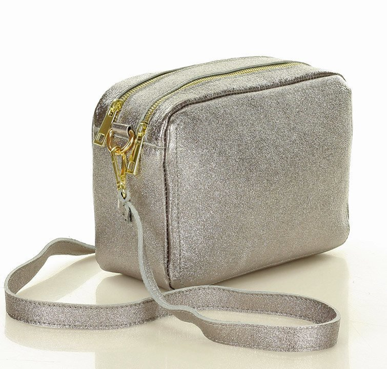 Torebka listonoszka skórzana messenger courier bag - MARCO MAZZINI srebrny