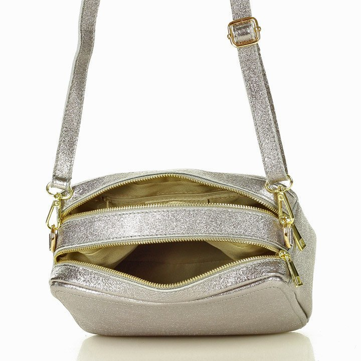 Torebka listonoszka skórzana messenger courier bag - MARCO MAZZINI srebrny