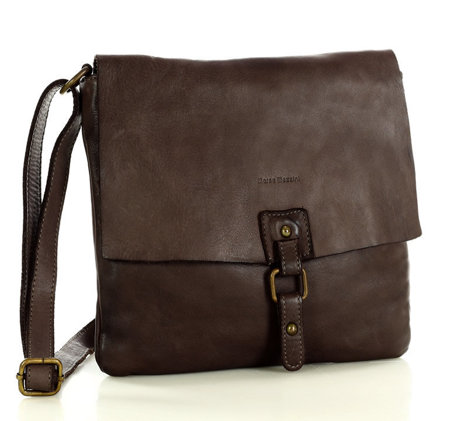 Torebka skórzana listonoszka stylowy minimalizm ala messenger leather bag - MARCO MAZZINI brąz caffe