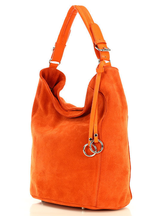 Torebka worek skórzana na ramię pojemna hobo leather bag - MARCO MAZZINI nubuk pomarańczowa