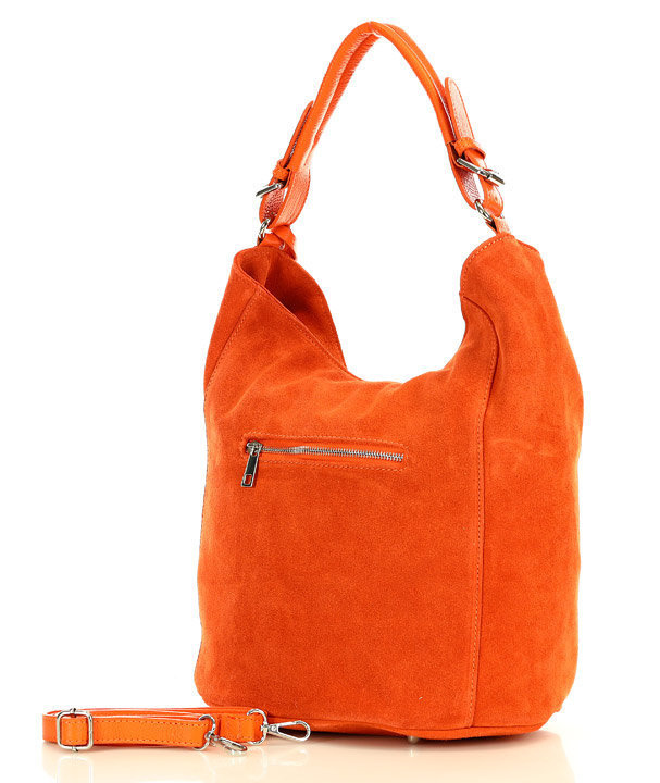 Torebka worek skórzana na ramię pojemna hobo leather bag - MARCO MAZZINI nubuk pomarańczowa
